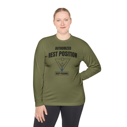Authorized Rest Position Long Sleeve Tee — “We Push! You Rest.” Fitness Coach Shirt