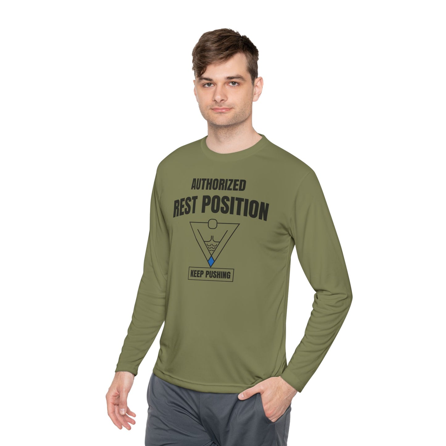 Authorized Rest Position Long Sleeve Tee — “We Push! You Rest.” Fitness Coach Shirt